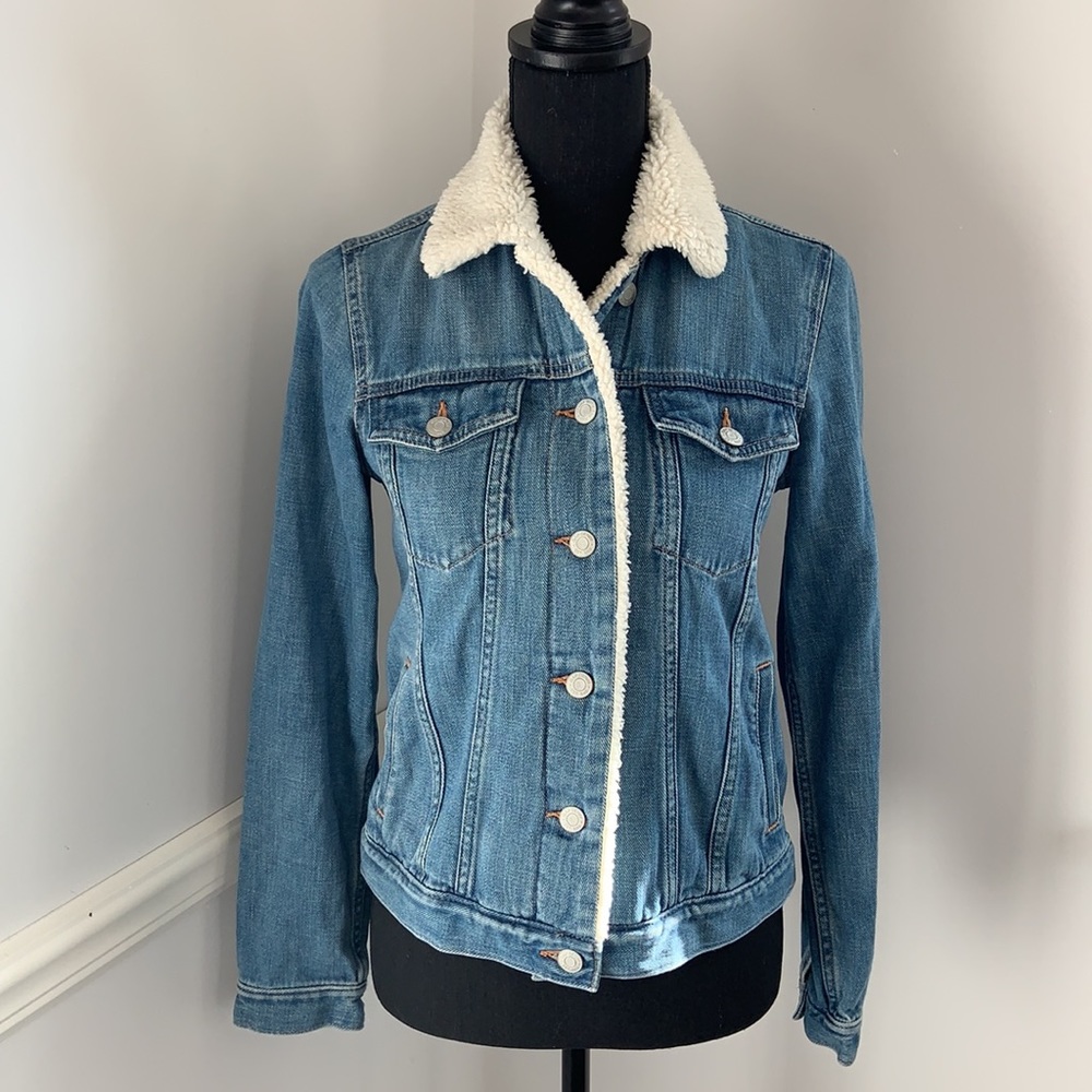 Gap Denim Jacket Fleece Sherpa Coat Jean Jacket Small 2 4 6